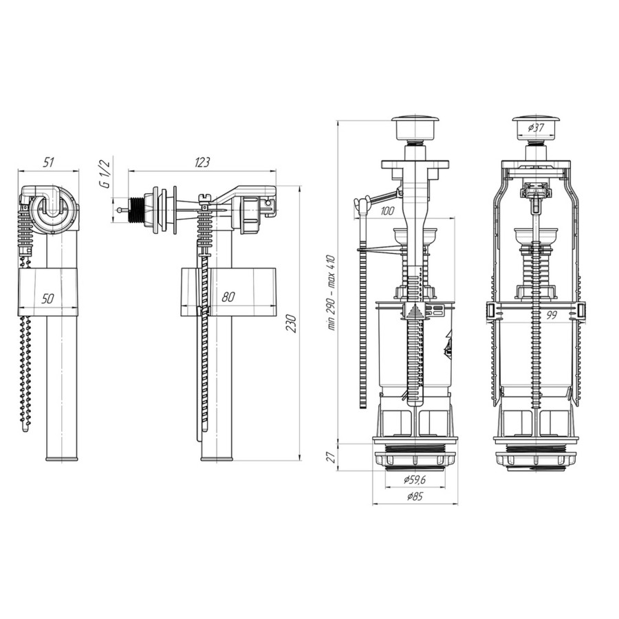 Сливной / наливной механизм для унитаза ANI Plast FV6050M (WC6050M)