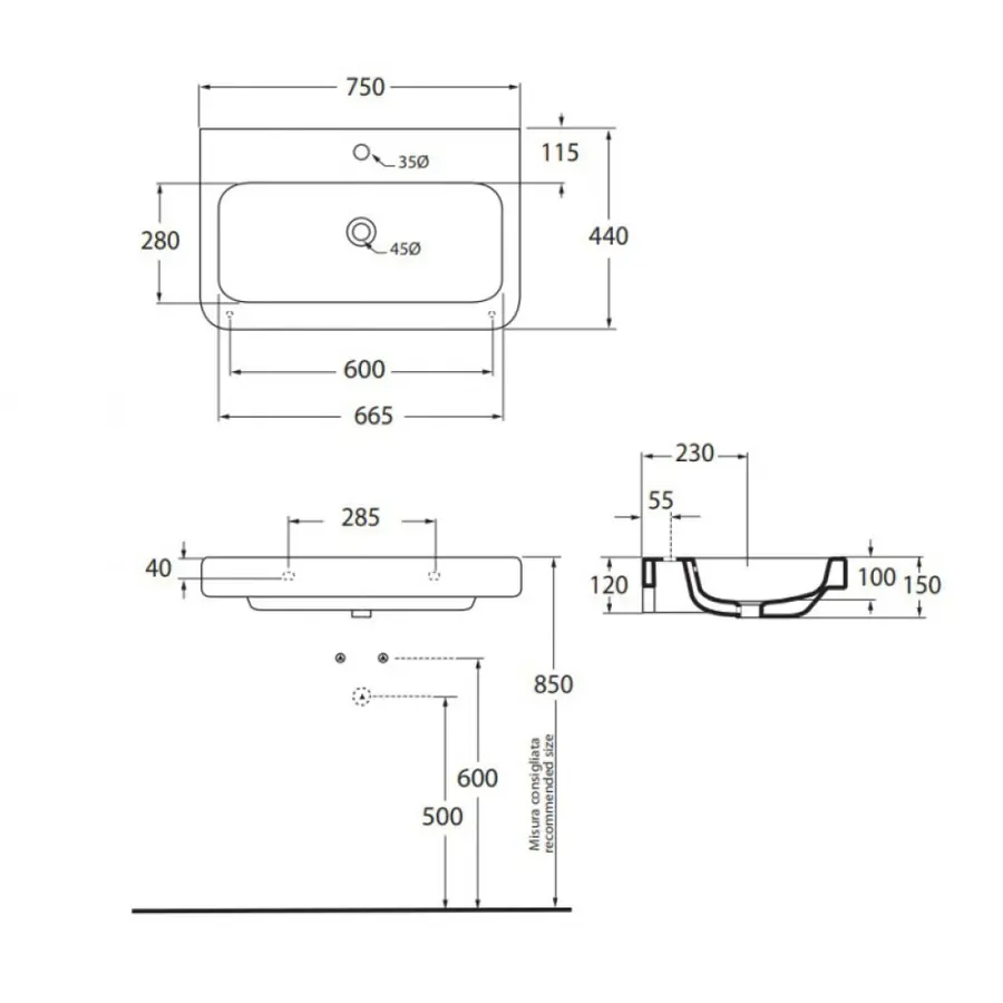 Раковина Azzurra Tulip TUL275MB1 Shiny white