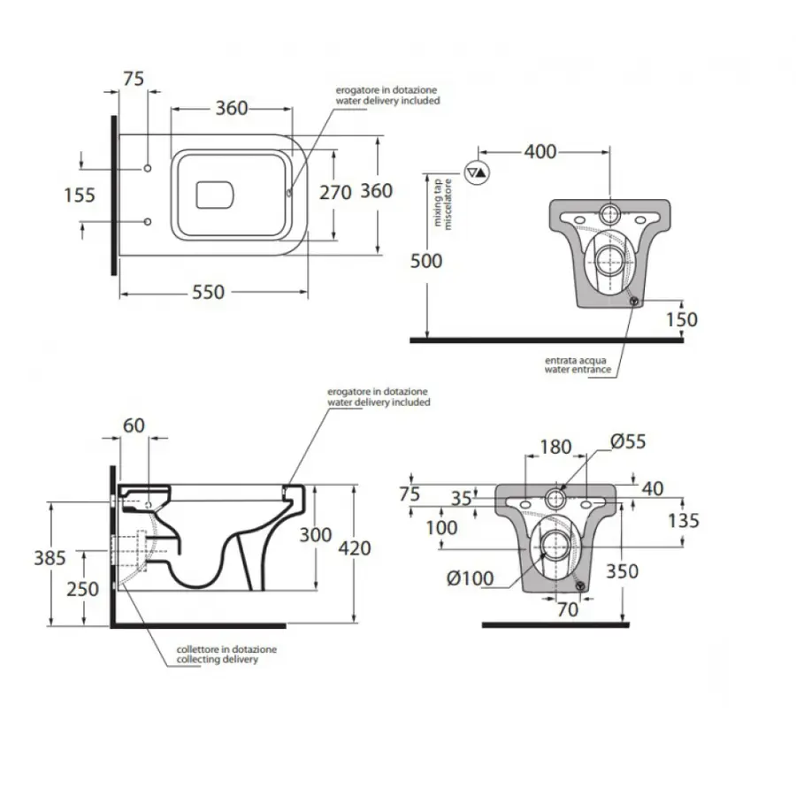 Унітаз-біде підвісний Azzurra Tulip TUF100B1SOSK
