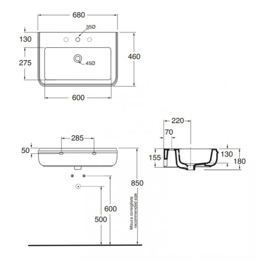 Раковина Azzurra Charme CHA268B1 Shiny white
