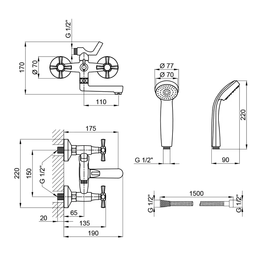 Смеситель для ванны Qtap Liberty ANT 140-2