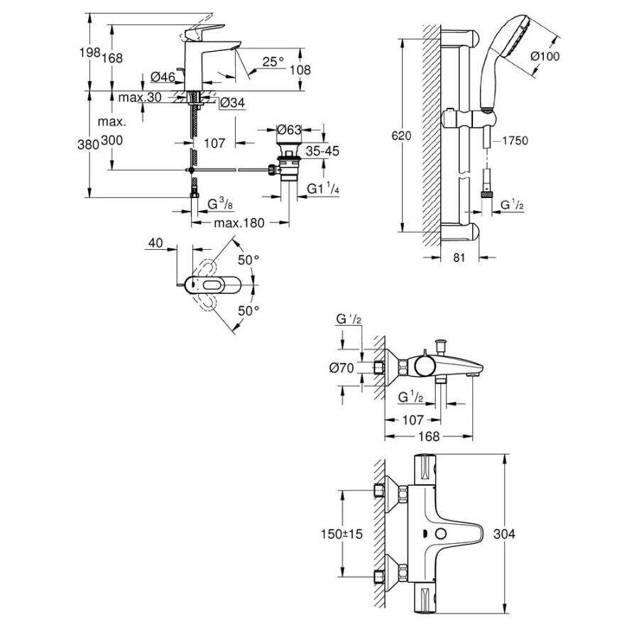 Набір змішувачів Grohe Grohtherm 800 + BauLoop 34550TM