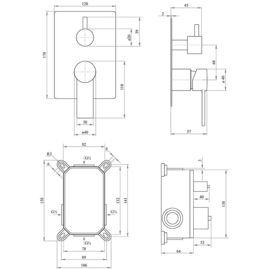 Змішувач прихованого монтажу для ванни Qtap Form 010-22 SQ CRM для двох споживачів