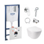 Комплект інсталяція Grohe Rapid SL 38772001 + унітаз з сидінням Qtap Jay QT07335176W + набір для гігієнічного душу зі змішувачем Grohe BauLoop 111042