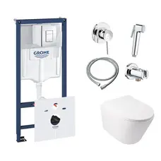 Комплект інсталяція Grohe Rapid SL 38827000 + унітаз з сидінням Qtap Swan QT16335178W + набір для гігієнічного душу зі змішувачем Grohe BauClassic 111048