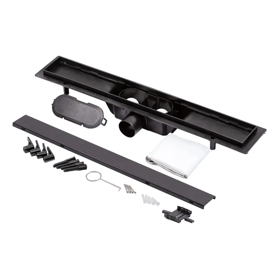 Трап Qtap Dry Tile304-600MBLA лінійний з сухим закривом та нержавіючою решіткою 600х70