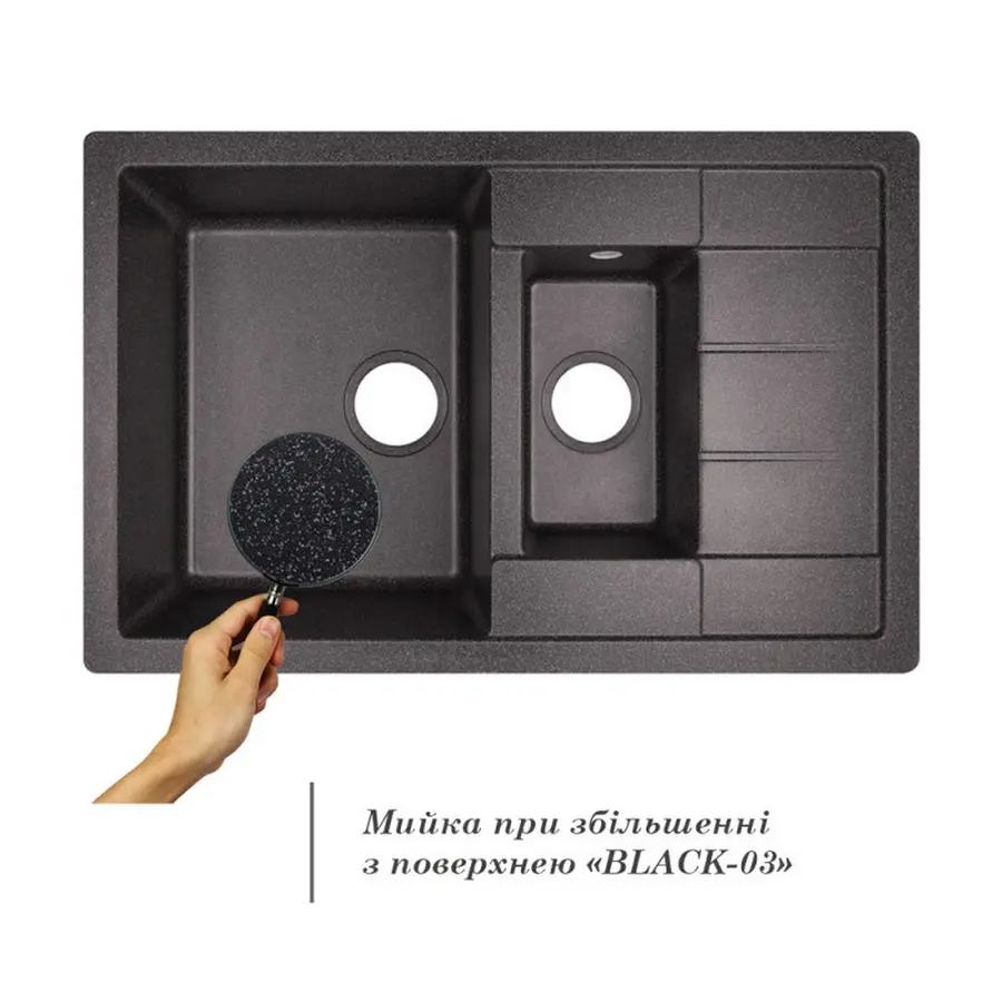 Кухонна гранітна мийка з додатковою чашею Lidz 780x495/200 BLA-03 (LIDZBLA03780495200)