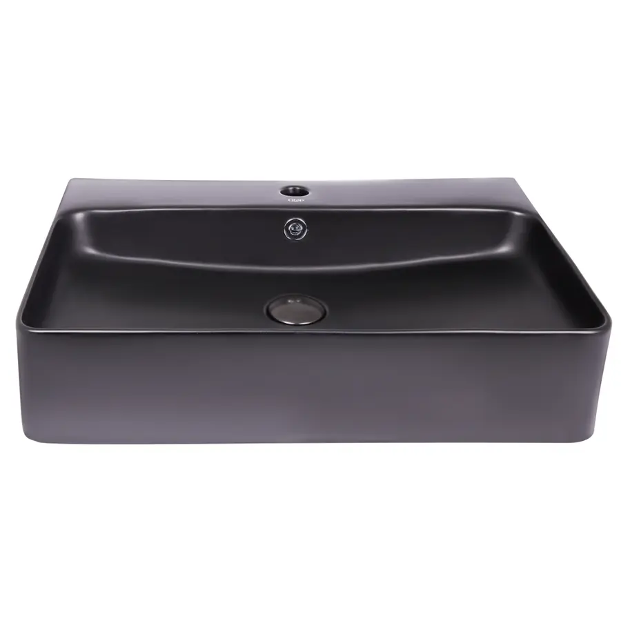 Раковина чорна Qtap Nando 600х420х130 Matt black з донним клапаном QT1211K4041MB