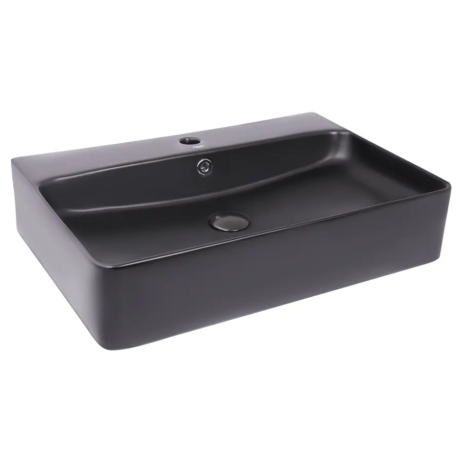 Раковина чорна Qtap Nando 600х420х130 Matt black з донним клапаном QT1211K4041MB