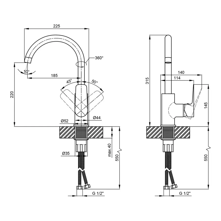 Змішувач для кухні Qtap Planice 9015107UC