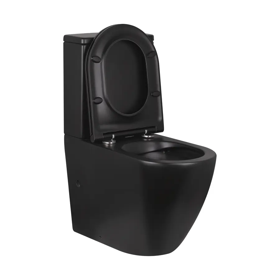 Унітаз-компакт чорний Qtap Robin безобідковий з сидінням Soft-close QT13222141ARMB