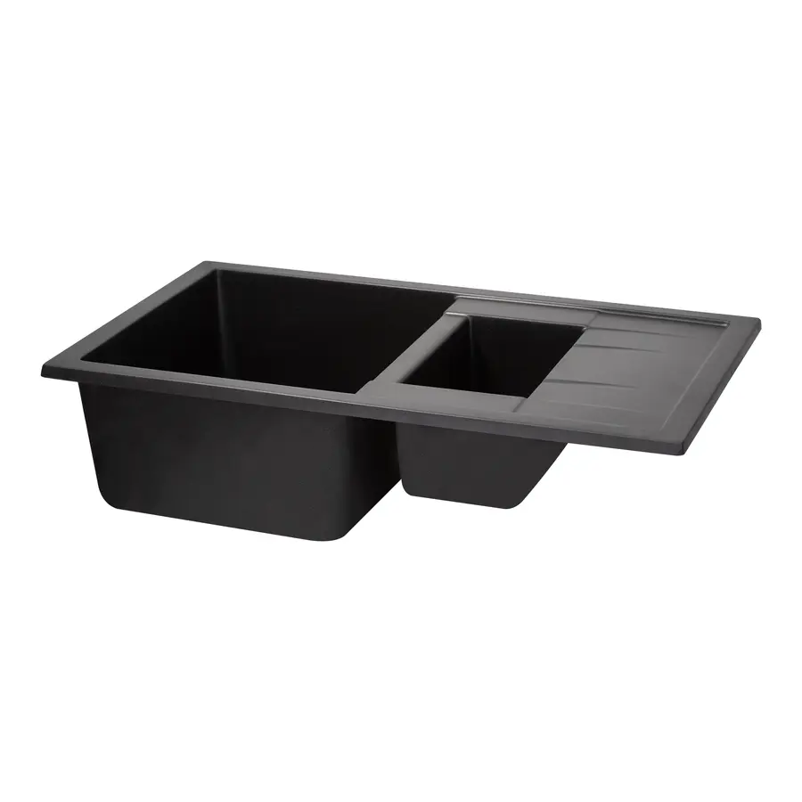 Кухонная гранитная мойка с дополнительной чашей Qtap CS 7648 Black (QT7648BLA404)