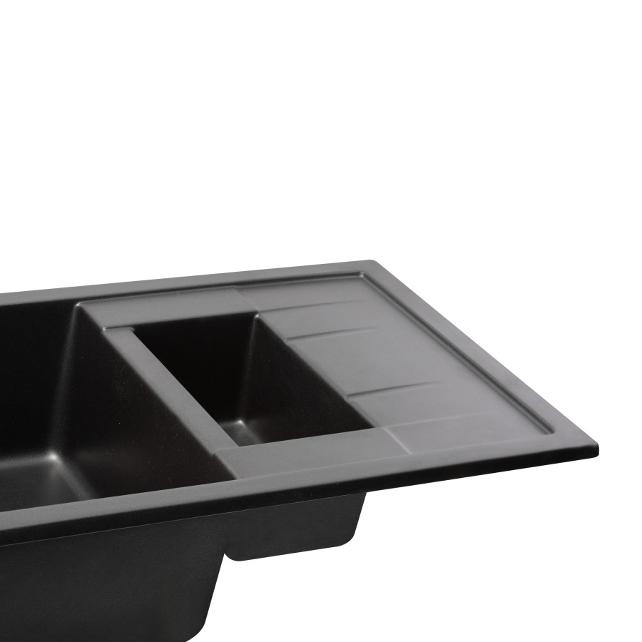 Кухонна гранітна мийка з додатковою чашею Qtap CS 7648 Black (QT7648BLA404)