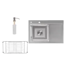 Кухонна мийка Lidz H7851L 3.0/0.8 мм Brush + сушарка + дозатор для миючого засобу