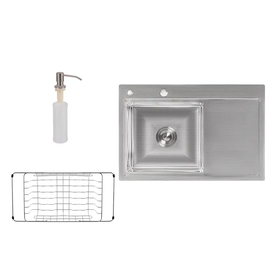 Кухонная мойка Lidz H7851L 3.0 / 0.8 мм Brush + сушилка + дозатор для моющего средства