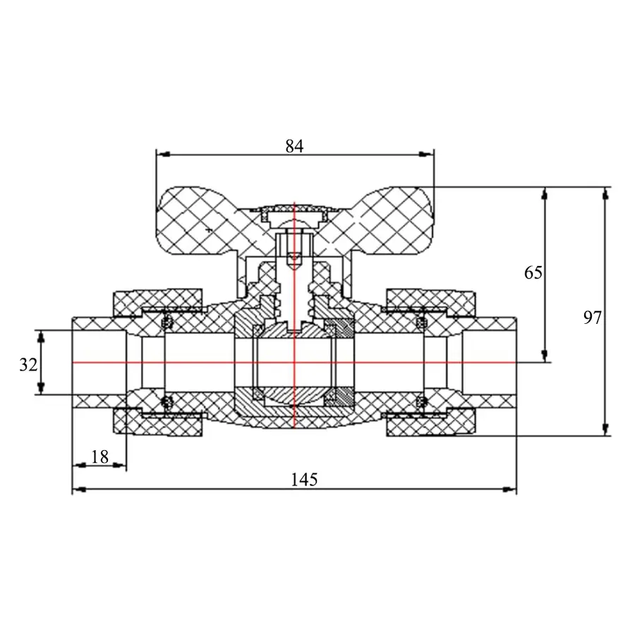 Кран шаровой Blue Ocean 32, универсальный