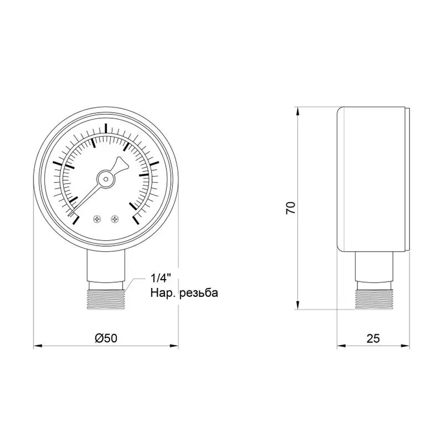 Манометр SD Plus 50 мм 1/4", нижнє підмикання SD1704B