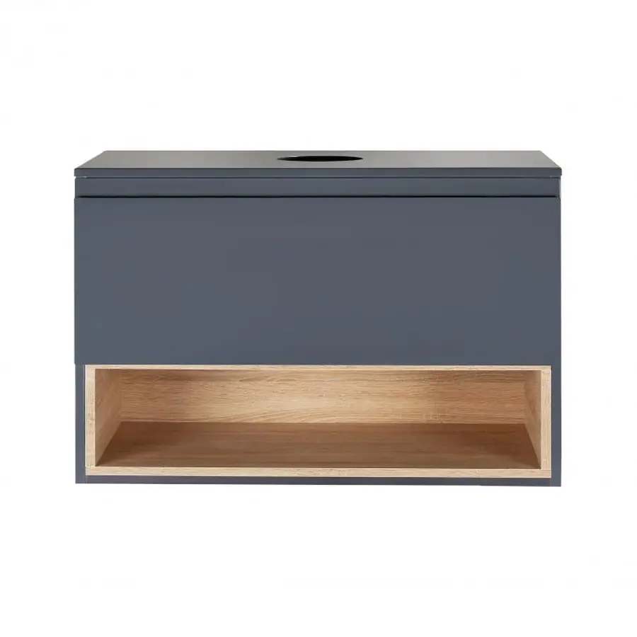 Тумба підвісна Qtap Robin 800х476х470 Graphite/Whitish oak зі стільницею QT1379TPН8002GWO