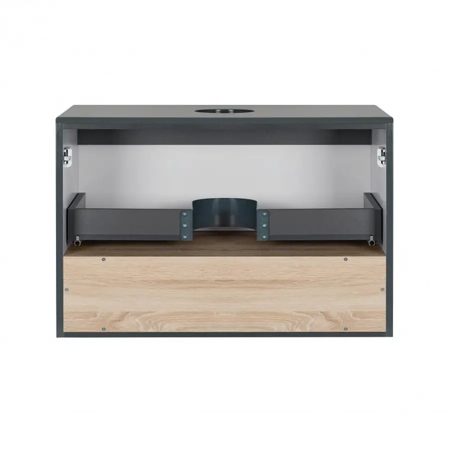 Тумба підвісна Qtap Robin 800х476х470 Graphite/Whitish oak зі стільницею QT1379TPН8002GWO