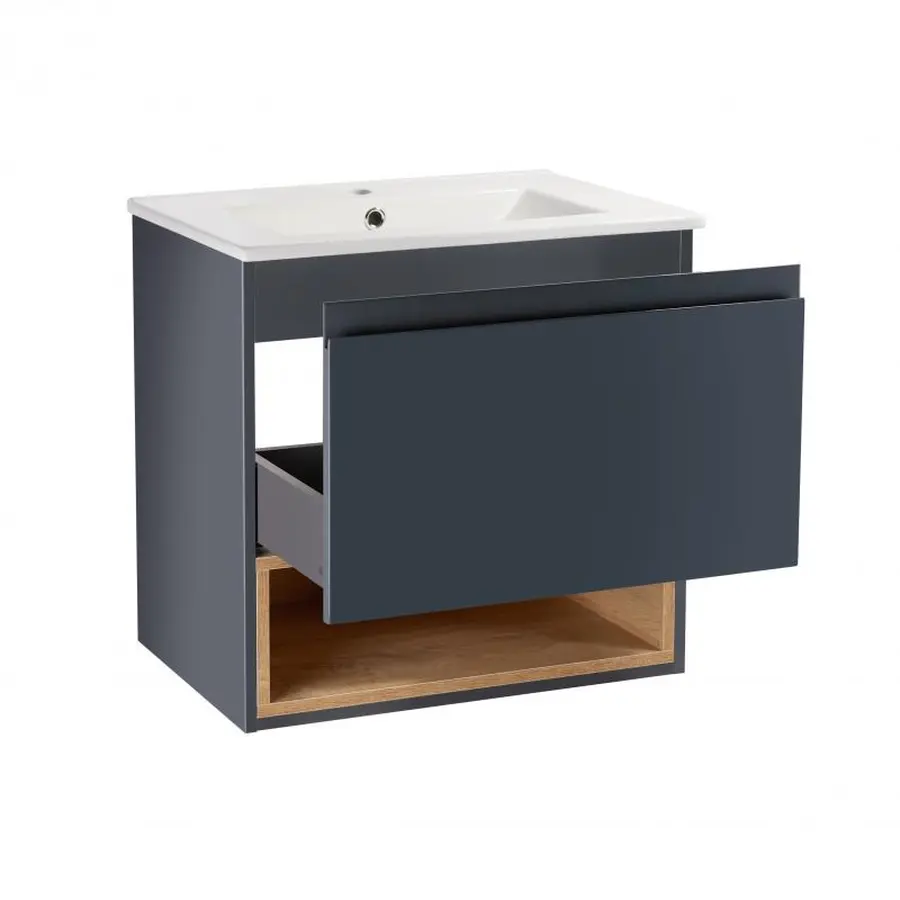 Комплект Qtap Robin 600х580х437 Graphite/Whitish oak тумба підвісна + раковина урізна QT1372TPВ6002GWO
