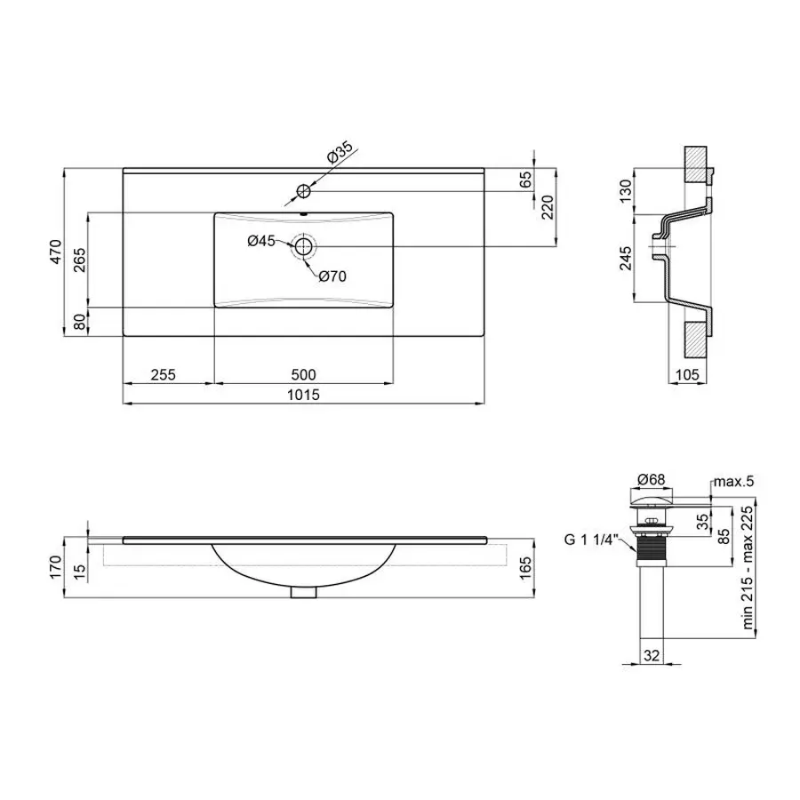 Раковина Qtap Albatross E 1000х460х180 White з донним клапаном QT01119100EW