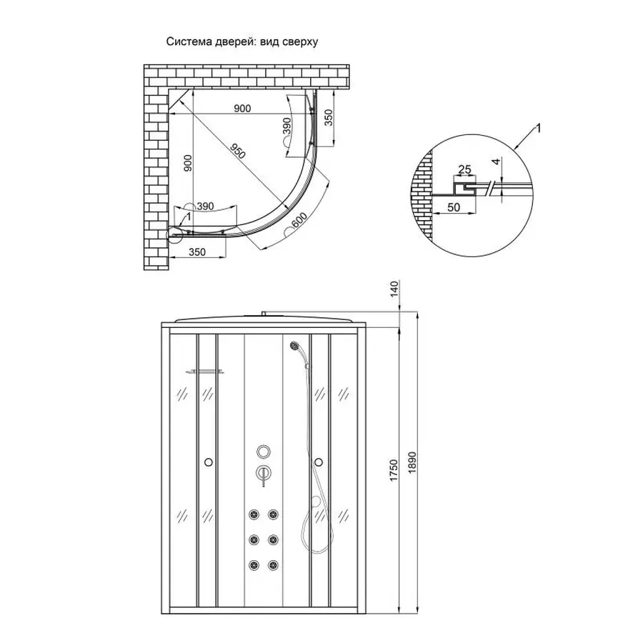 Гідромасажний бокс Lidz Tani SBM90x90.SAT.HIGH.FR, скло Frost 4 мм без піддона