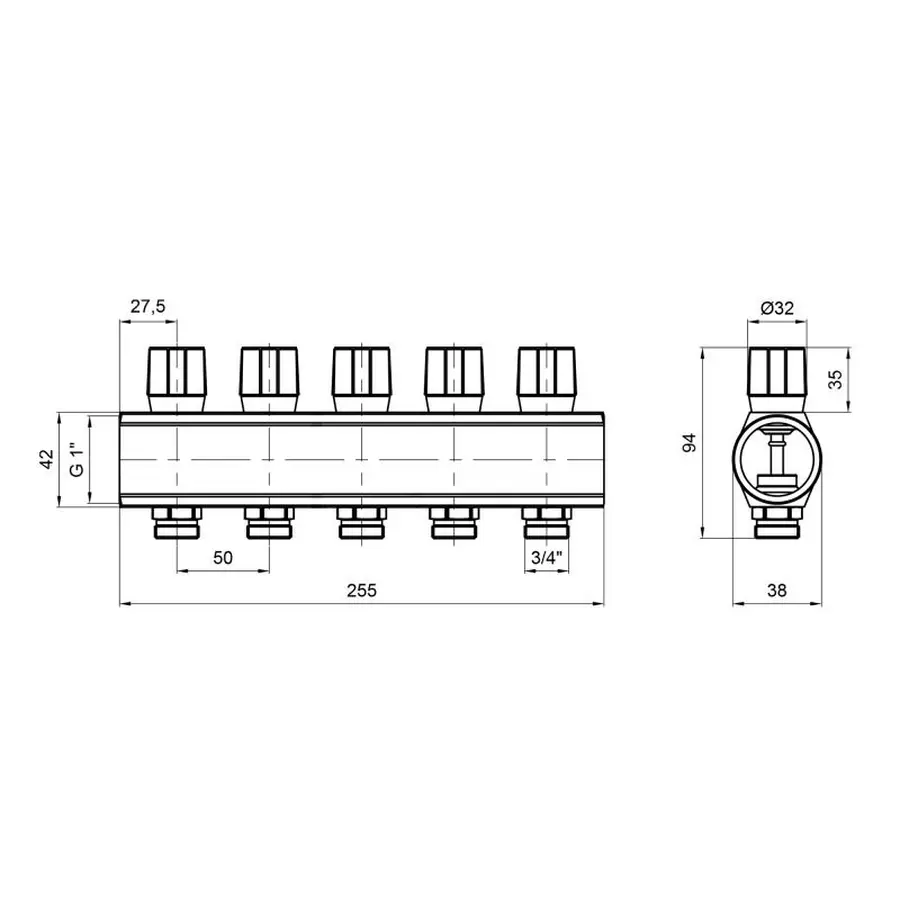Колектор Icma з регулювальними вентилями 1" 5 виходів №1105 (Blue)