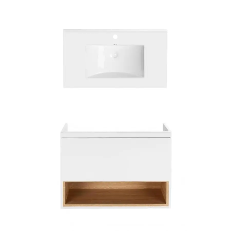 Комплект Qtap тумба підвісна Robin 800х580х437 мм White/Whitish oak + раковина урізна Albatross QT71RO44035