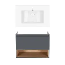 Комплект Qtap тумба підвісна Robin 700х580х437 мм Graphite/Whitish oak + раковина урізна Albatross QT71RO44048