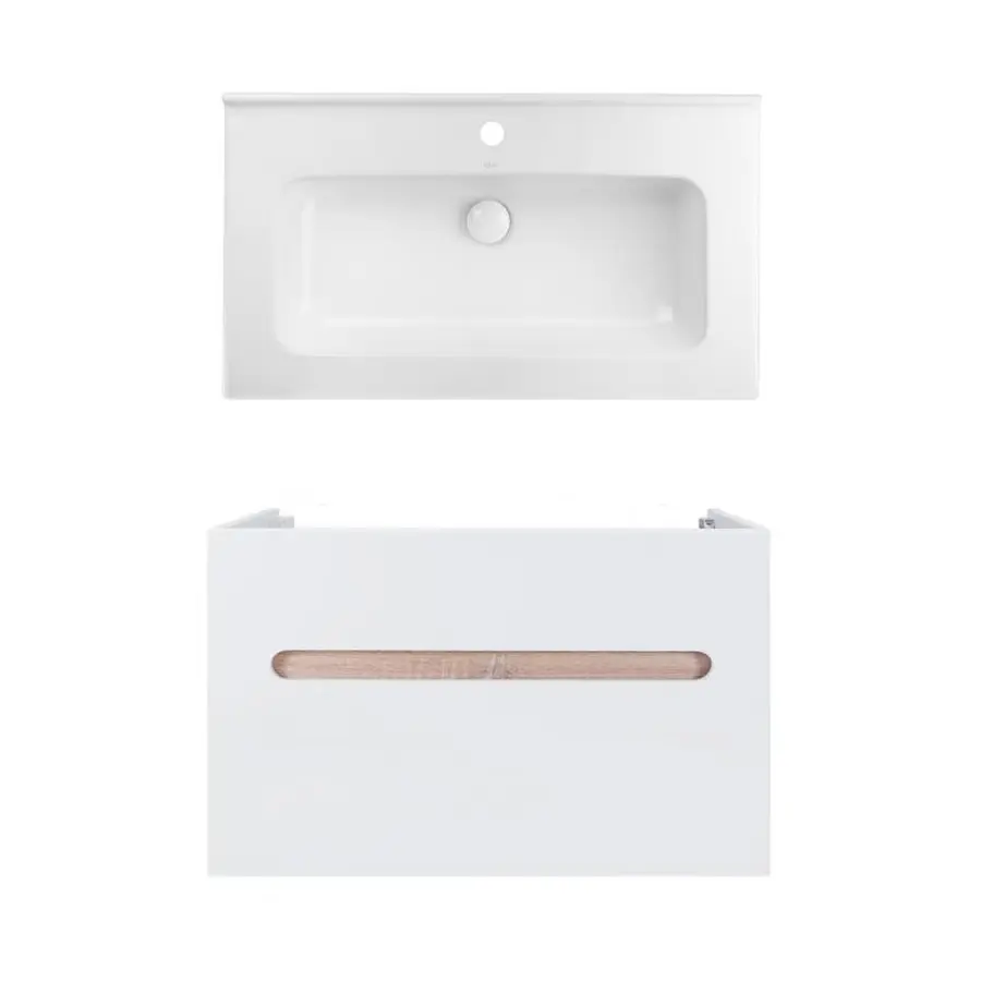 Комплект Qtap тумба підвісна Virgo 800х580х437 мм White/Whitish oak + раковина урізна Albatross 01 QT71V44080