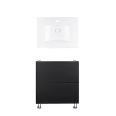 Комплект Qtap тумба підлогова Tern 600х725х437 мм Matt Black + раковина урізна Albatross QT71TE44110