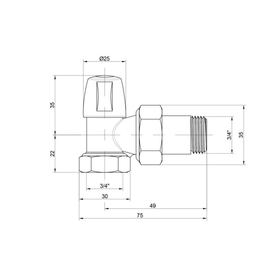 Кран радіаторний Icma 3/4" кутовий без ручки №805