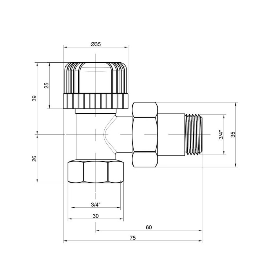 Кран радіаторний Icma 3/4" 30х1,5 кутовий №778