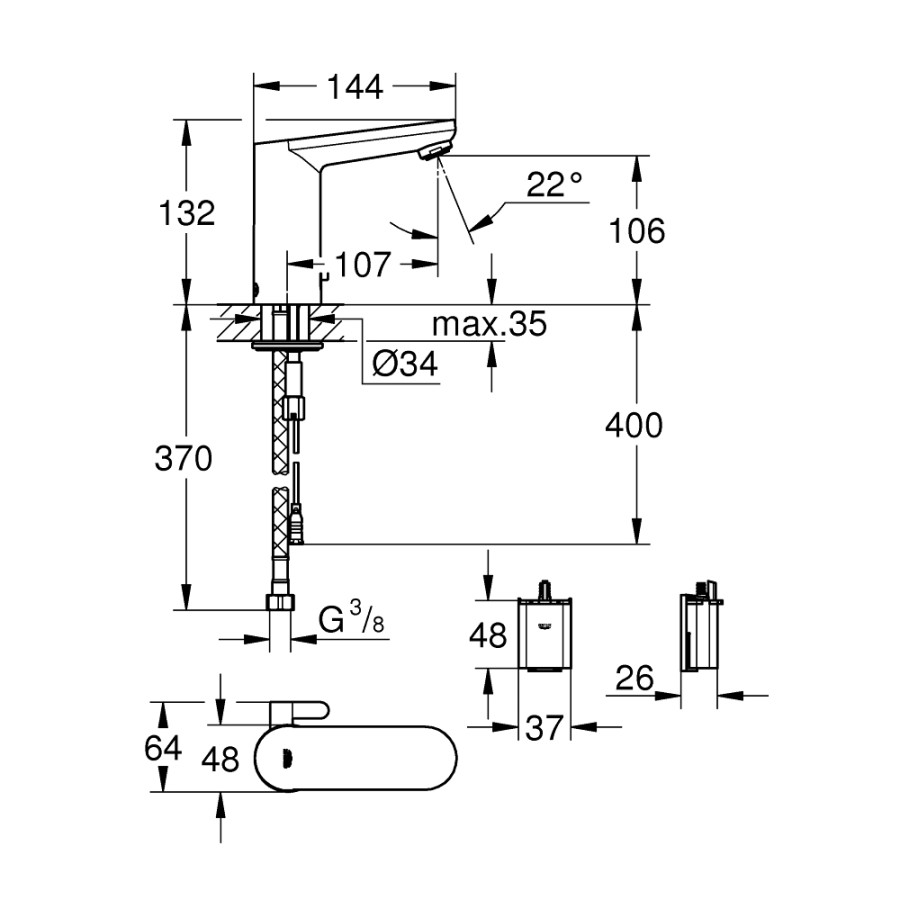 Смеситель для раковины бесконтактный Grohe Eurosmart Cosmopolitan 36327001