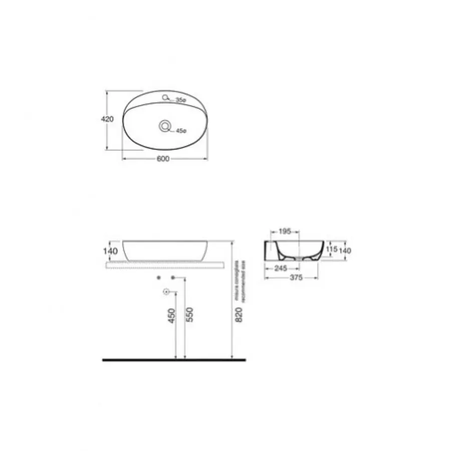 Раковина для ванни Azzurra Clas+ ECI60MB1 Shiny white