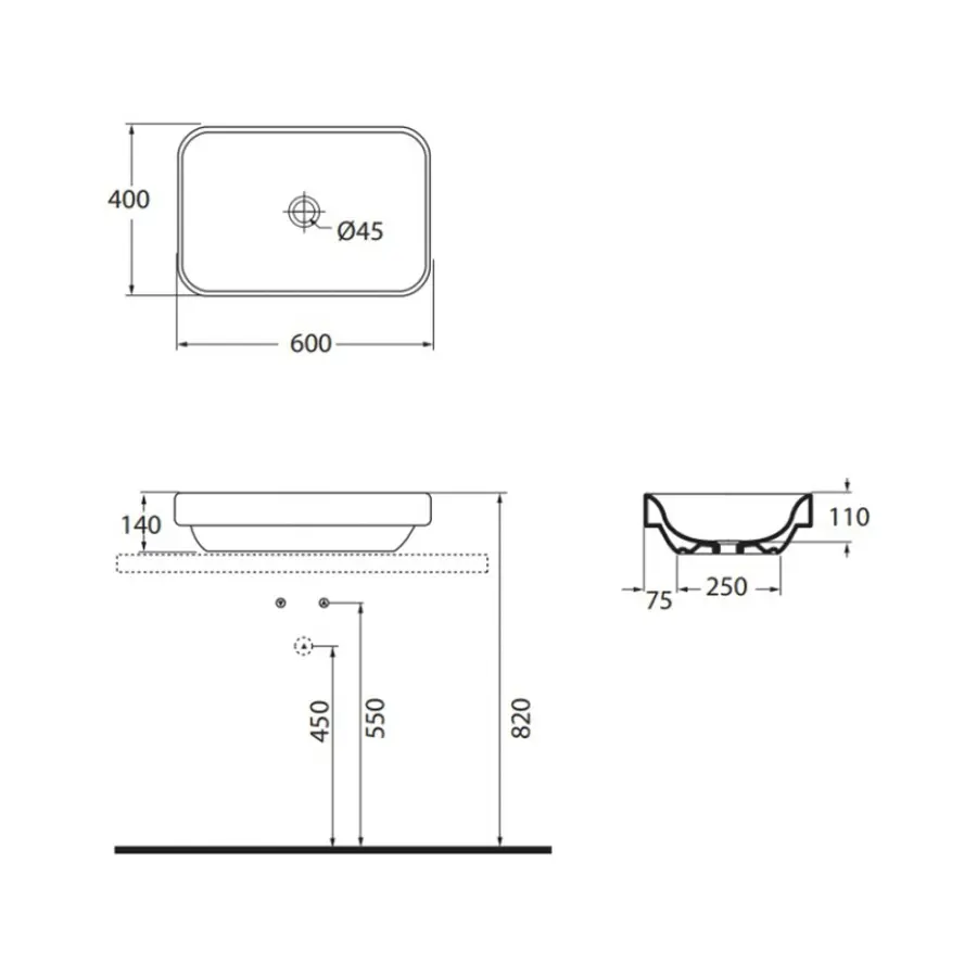 Раковина для ванны Azzurra Elegance soft ESO60B1 Shiny white