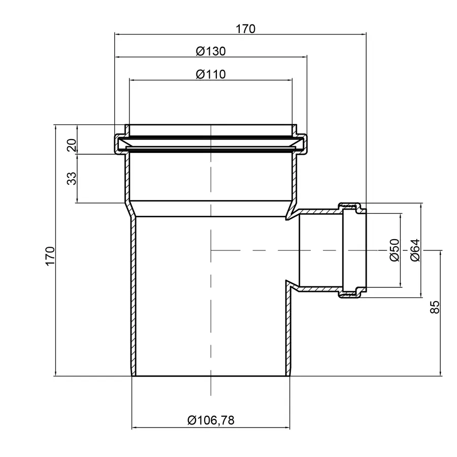 Тройник канализационный TA Sewage 110х50х110, 90 °