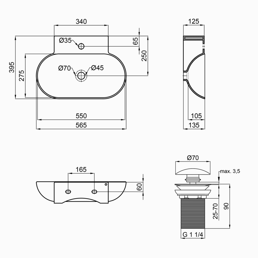 Раковина Qtap Cardinal 565х400х130 White з донним клапаном QT0411K177W