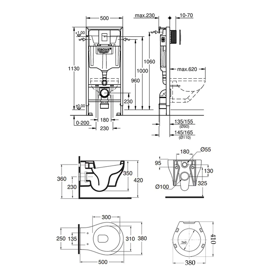 Набор унитаз Azzurra Tulip TUL100B1SOSK с сиденьем Azzurra Tulip TUL1800F + инсталляция Grohe Rapid SL 38772001