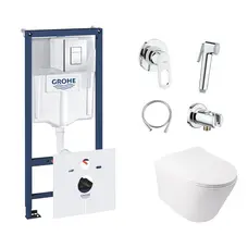 Комплект інсталяція Grohe Rapid SL 38827000 + унітаз з сидінням Qtap Swan QT16335178W + набір для гігієнічного душу зі змішувачем Grohe BauLoop 111042