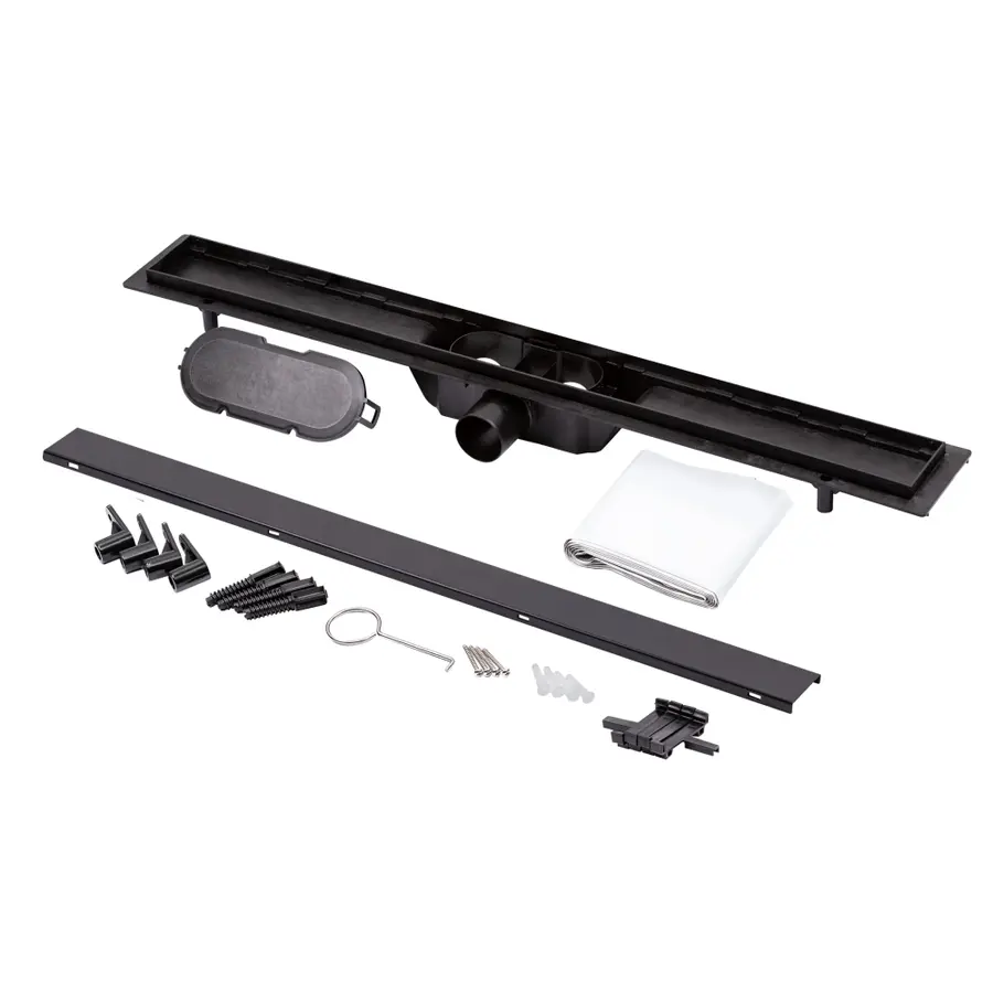 Трап Qtap Dry Tile304-800MBLA лінійний з сухим закривом та нержавіючою решіткою 800х70