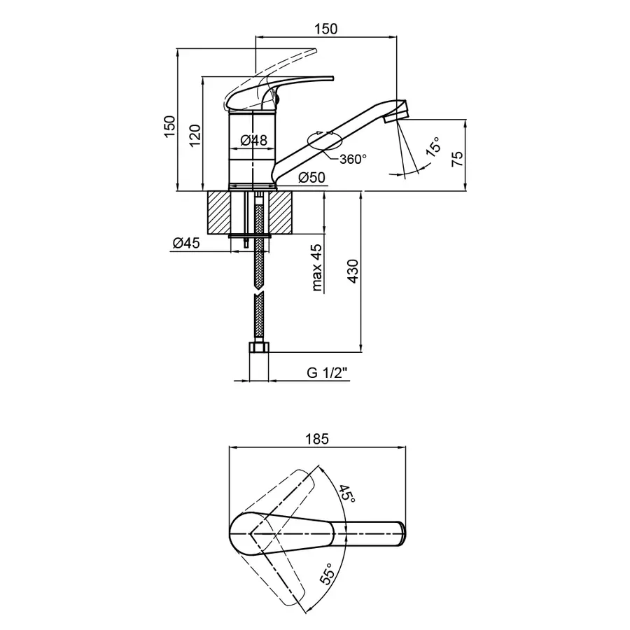Змішувач для кухні Lidz (CRM) Premiera 84 002M 150 мм