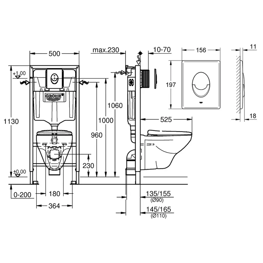 Инсталляция с унитазом Grohe Solido Compact комплект 4 в 1 39400000