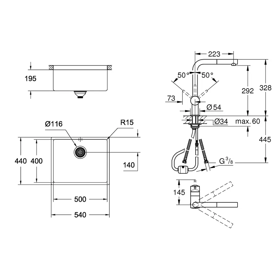 Мийка кухонна Grohe K700 31574AL0 + змішувач Minta 32168000