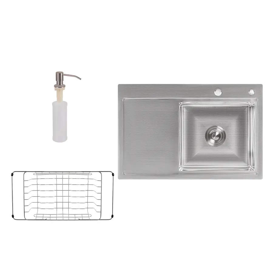 Кухонная мойка Lidz H7851R 3.0 / 0.8 мм Brush + сушилка + дозатор для моющего средства