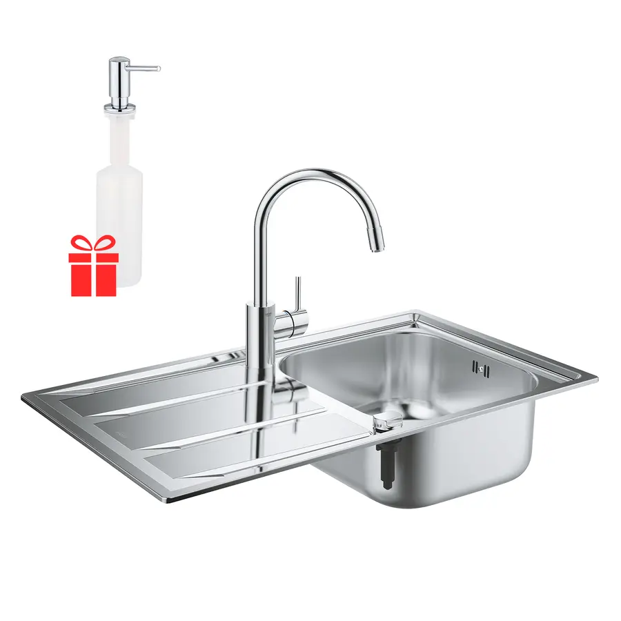 Мойка кухонная Grohe K400 31570SD0 + смеситель Concetto 32663001 + дозатор для моющего средства Contemporary 40536000