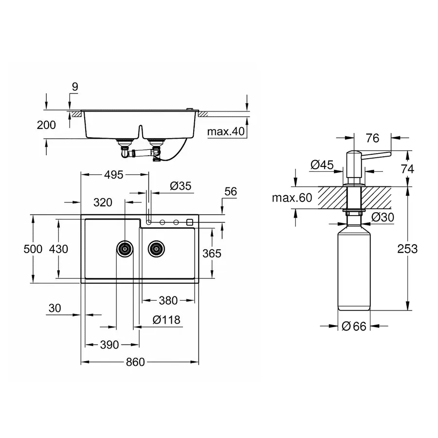 Кухонна гранітна мийка Grohe K500 31649AP0 + дозатор для миючого засобу Contemporary 40536000