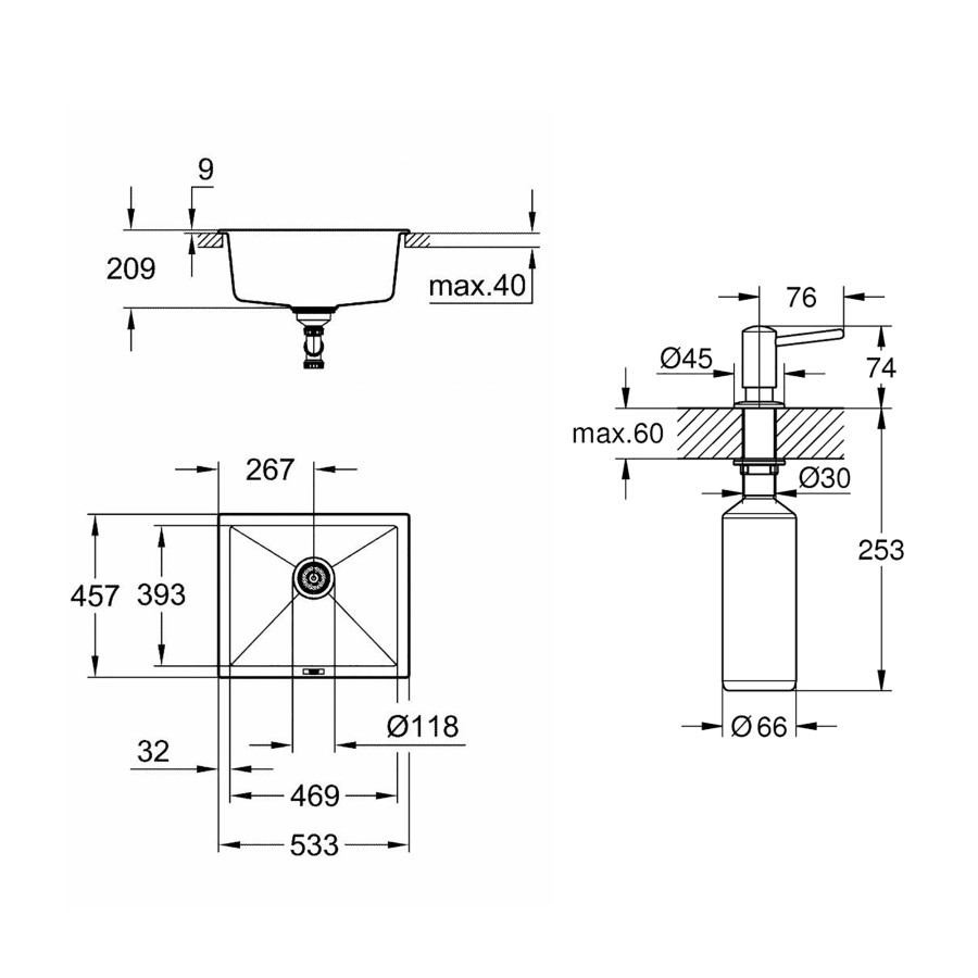 Кухонная гранитная мойка Grohe K700 31654AT0 + дозатор для моющего средства Contemporary 40536000