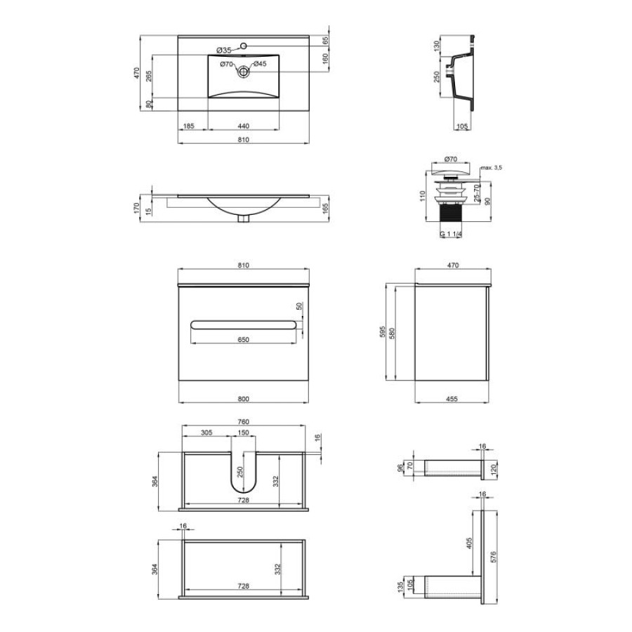 Комплект Qtap Virgo 800х580х437 White/Whitish oak тумба підвісна + раковина урізна QT1872TPА8013080CW