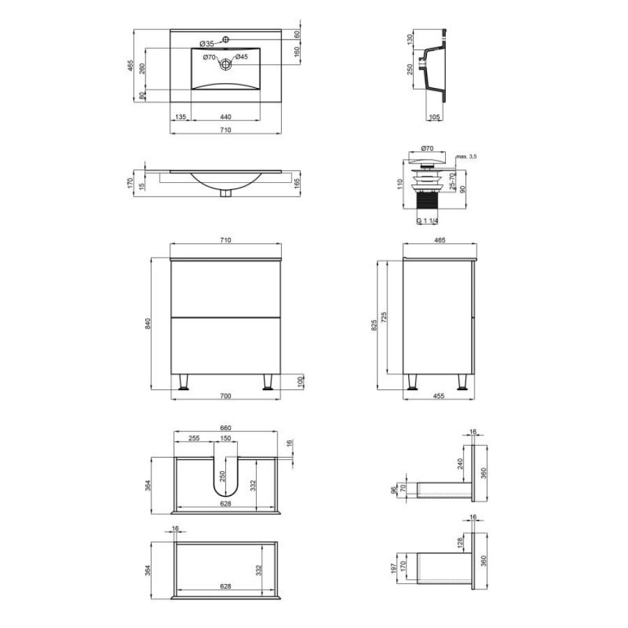 Комплект Qtap Tern 700х725х437 Matt black тумба підлогова + раковина урізна QT1771TNL7023070CMB